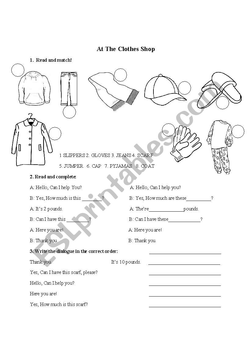At the clothes shop worksheet