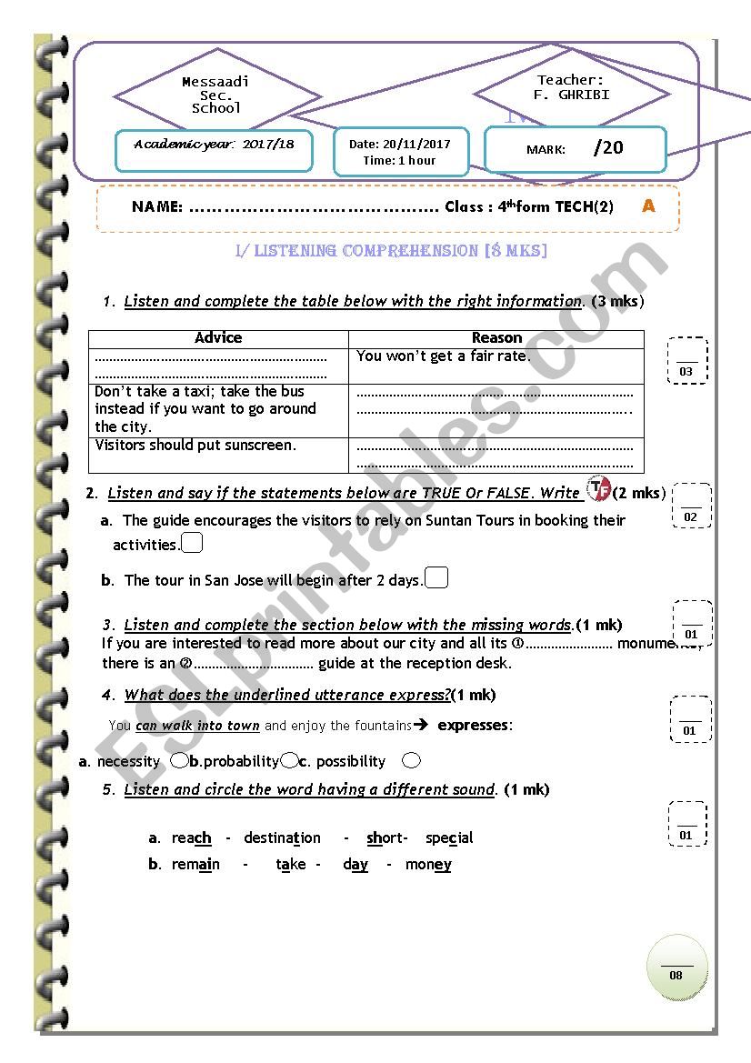 Mid-semester test 1     bac tech 1