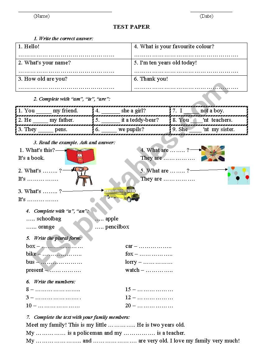 test young learners worksheet