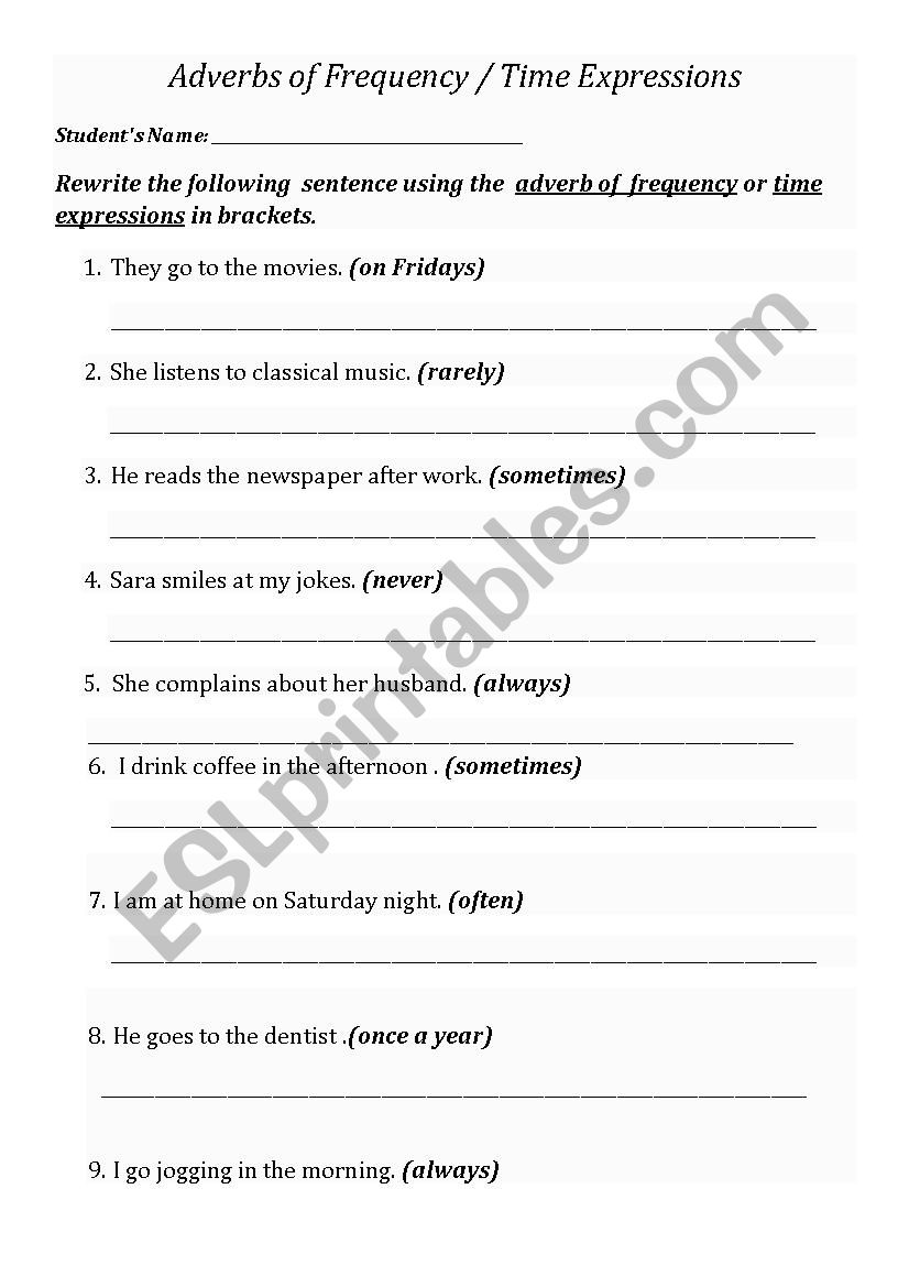 Adverbs of frequency and time expressions