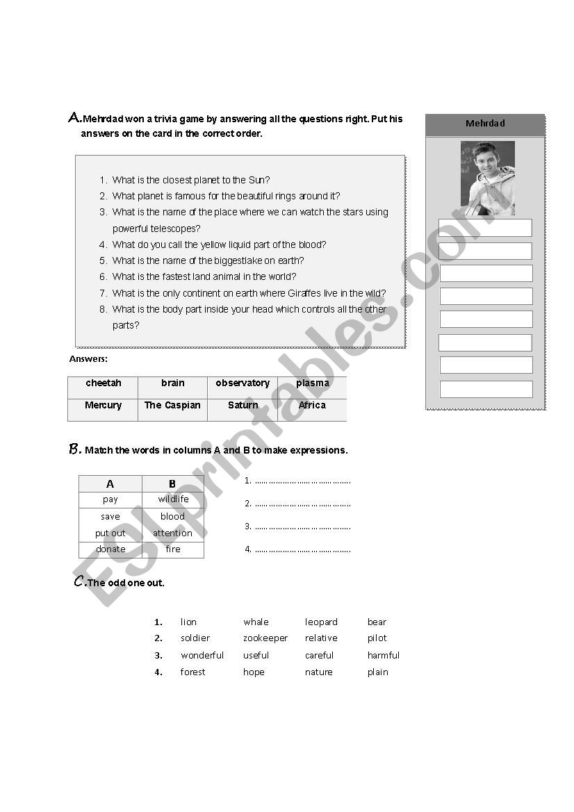 General Knowledge Vocabulary worksheet