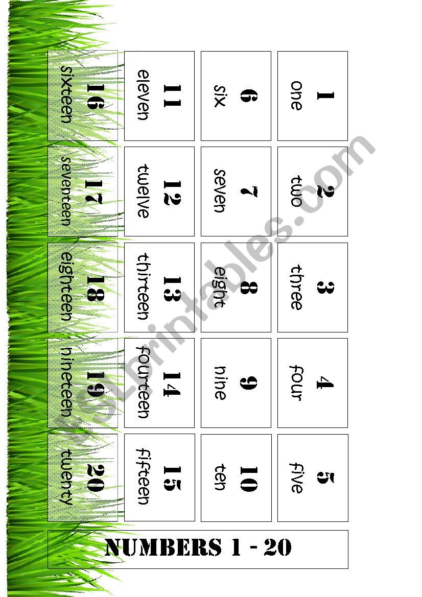 Numbers 1-20 worksheet