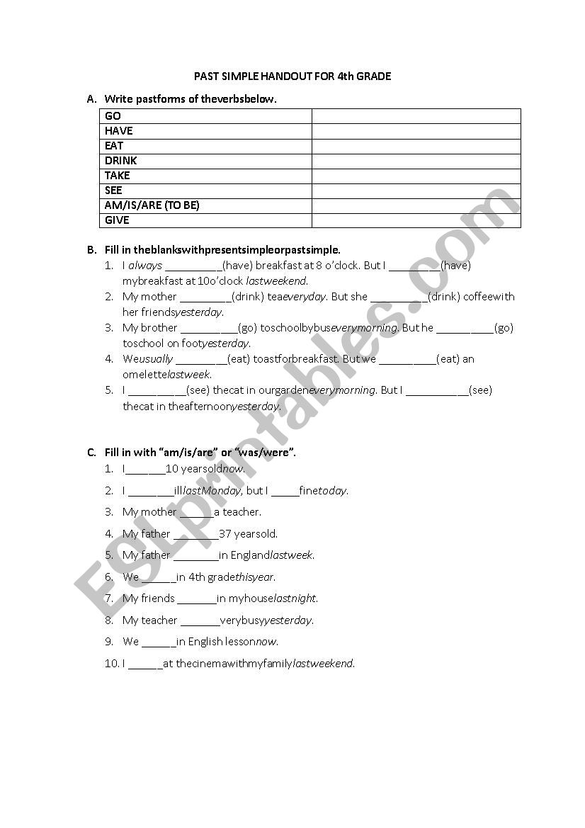 past simple worksheet