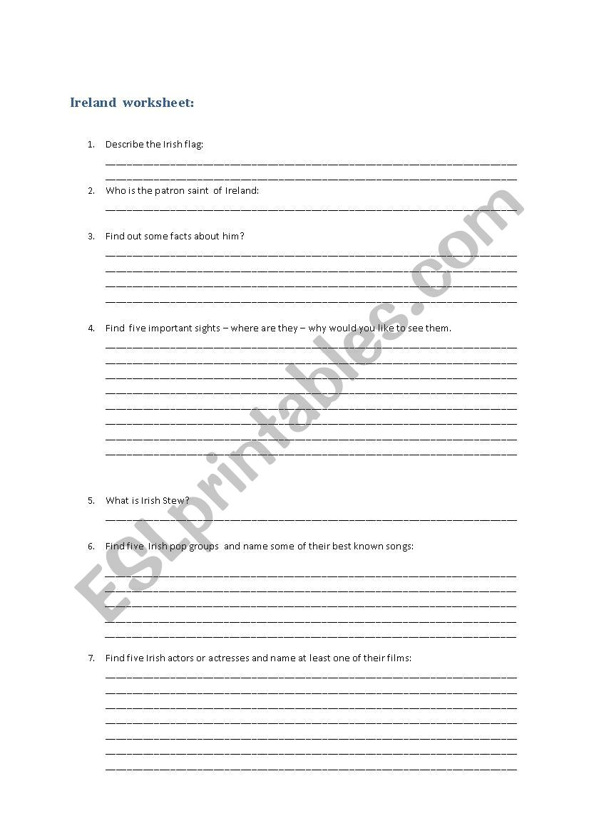 Ireland worksheet