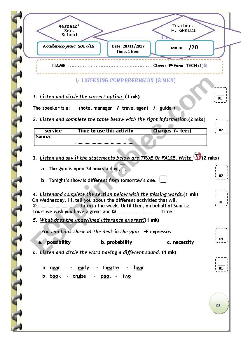 Mid-semester test 1  bac tech 