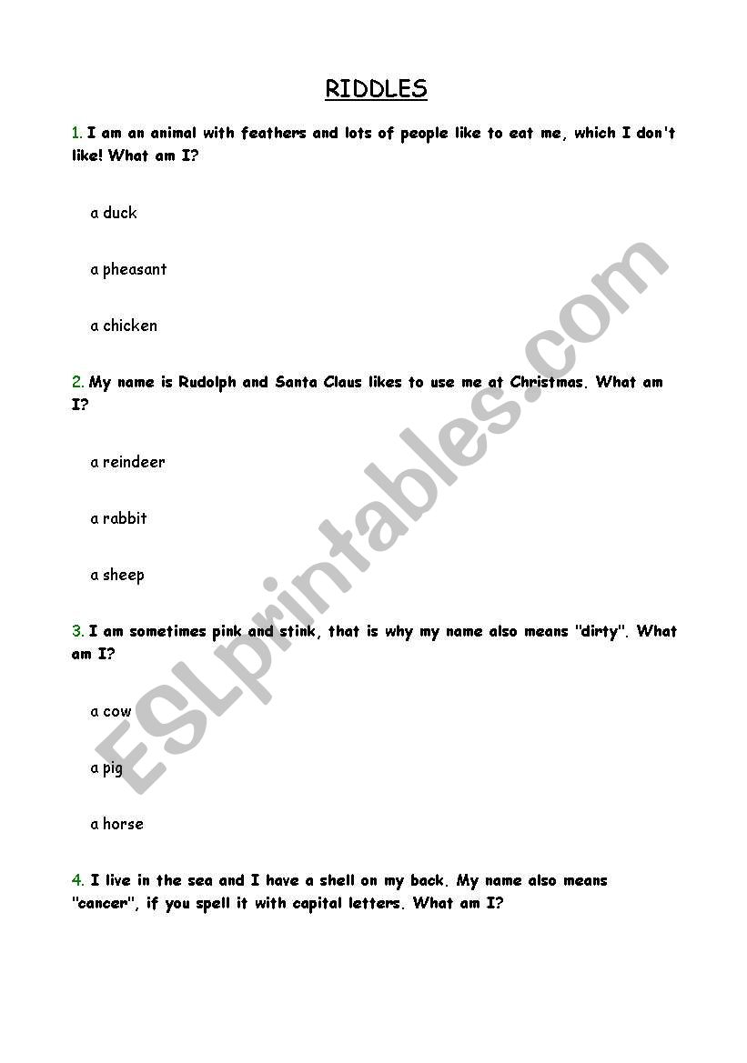 riddles worksheet