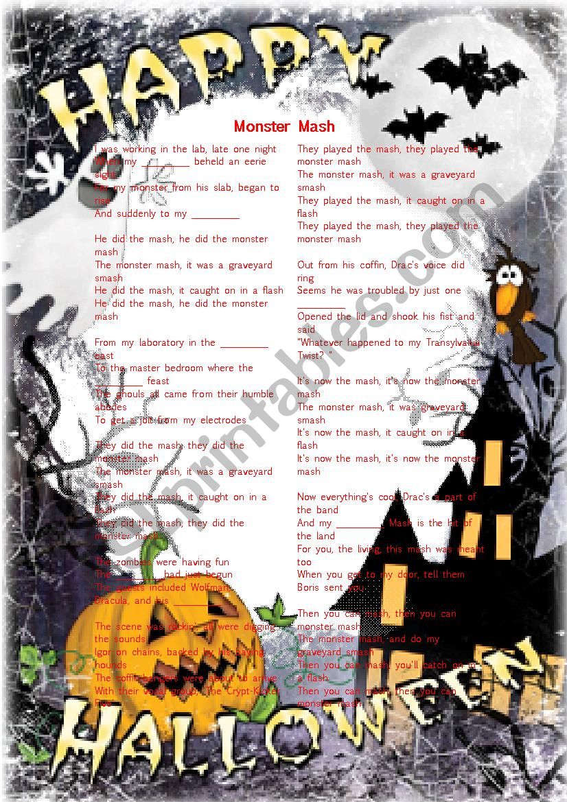 Monster Mash song worksheet