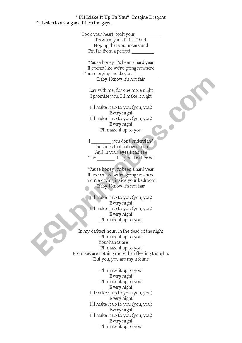  I ll Make I Up To You By Imagine Dragons ESL Worksheet By DianaRimovna