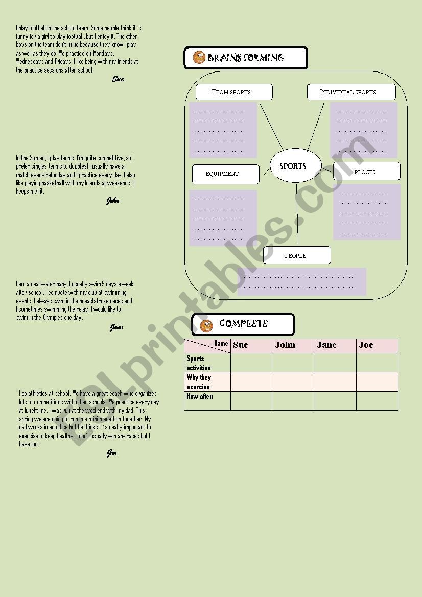 Sport Reading Activity worksheet