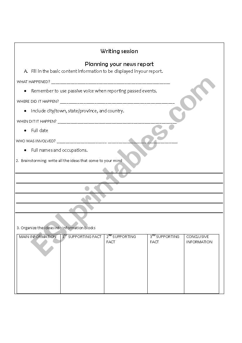 Writing news report worksheet