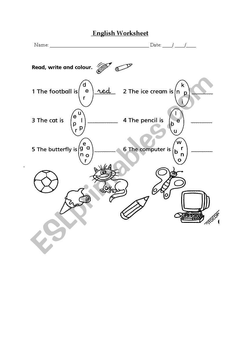 Colours worksheet