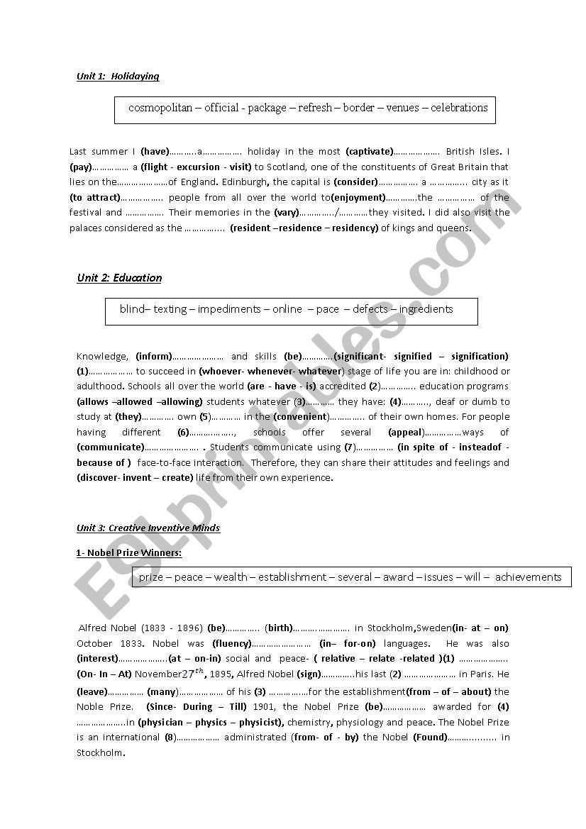 vocabulary tasks for baccalaureate  pupils in tunisia