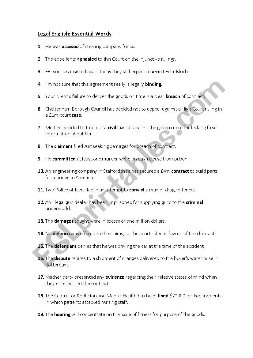 Legal English worksheet