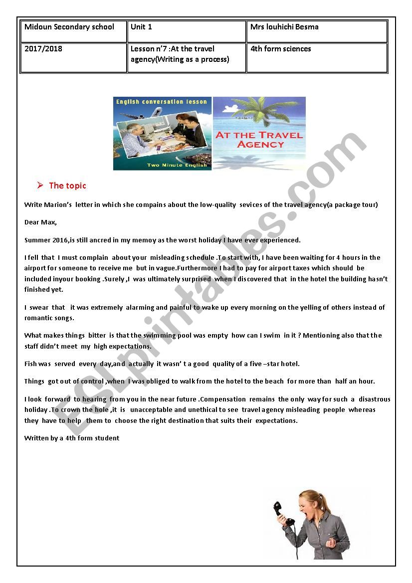 Travel agency:writing a letter of complaint