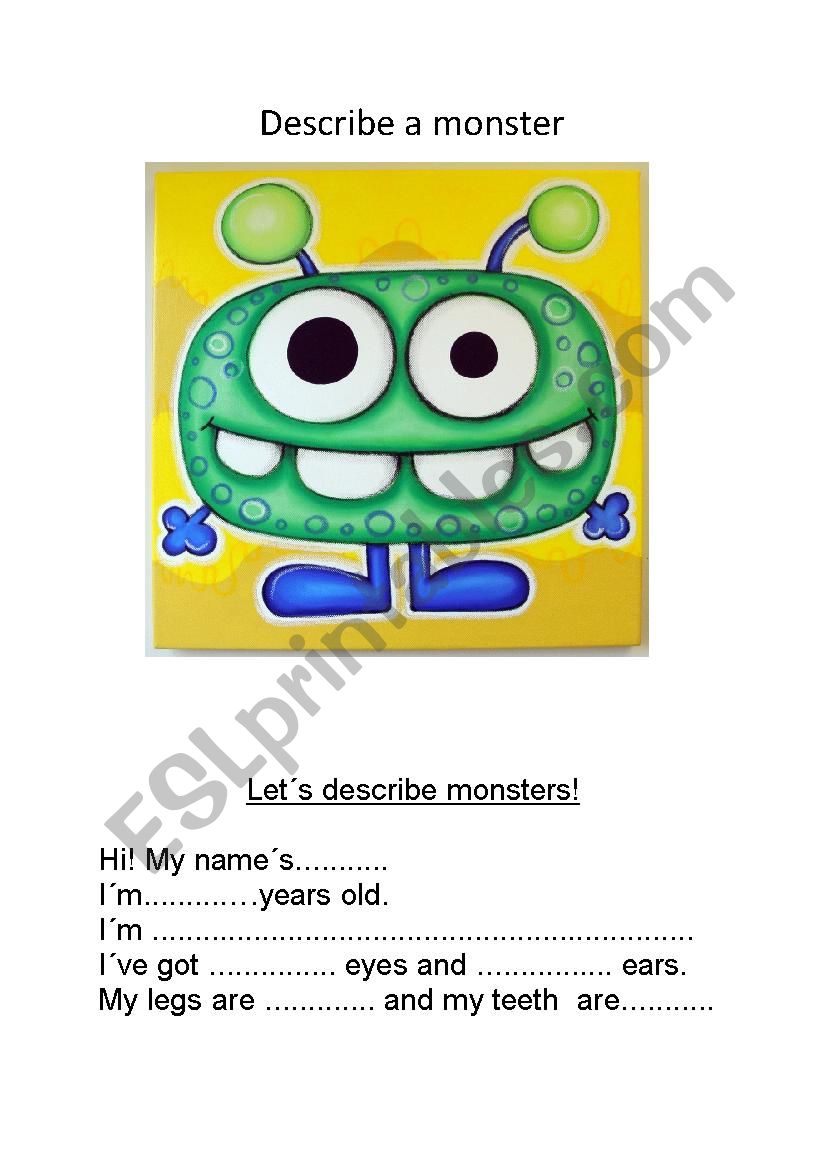 Describe a monster worksheet