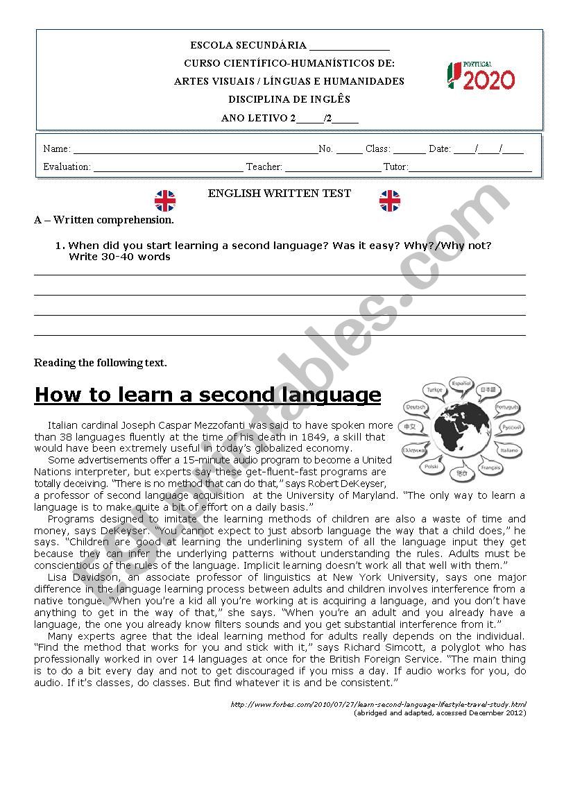 Learning Languages worksheet