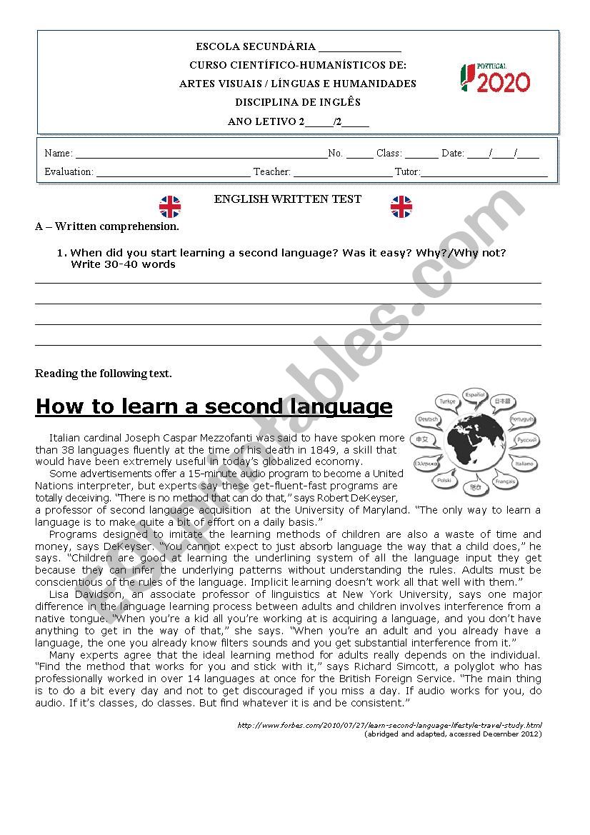 Learning Languages worksheet
