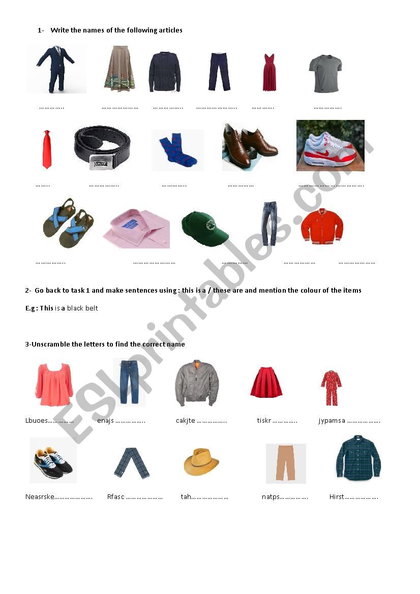 clothes worksheet