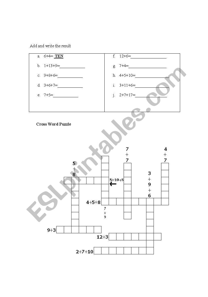 Number Puzzle worksheet