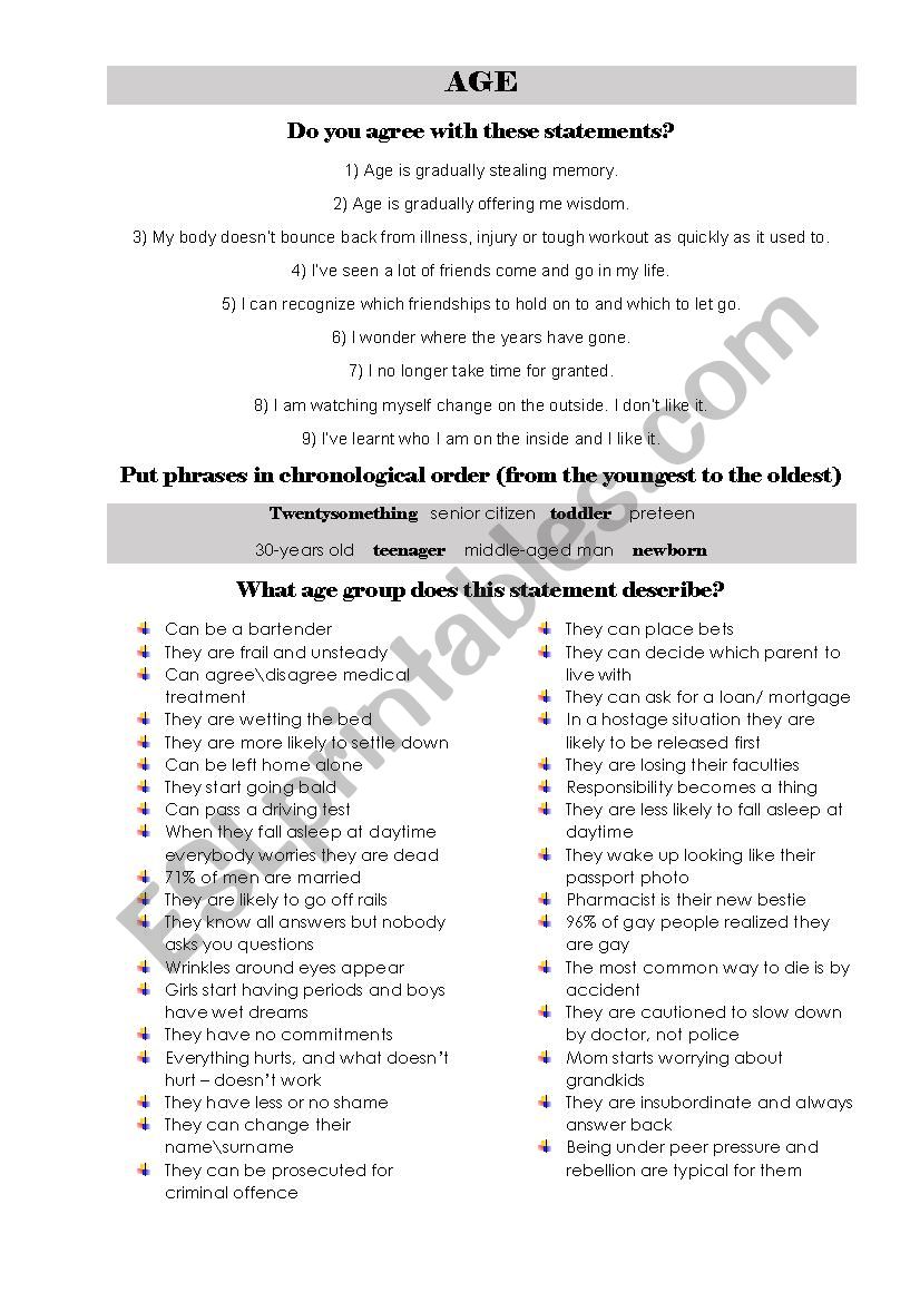 Age and Middle Aged crisis worksheet