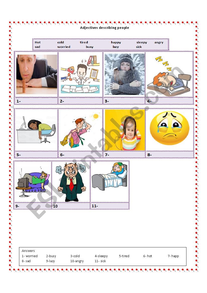 Adjectives describing people with key 