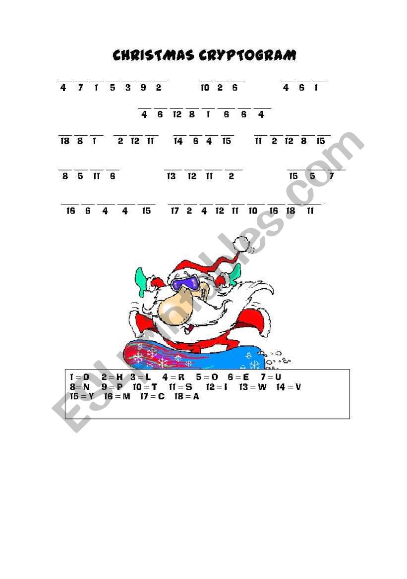 christmas cryptogram worksheet