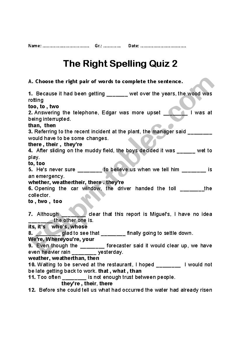 Confusing Words worksheet