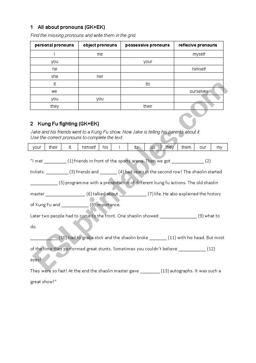 Pronouns worksheet