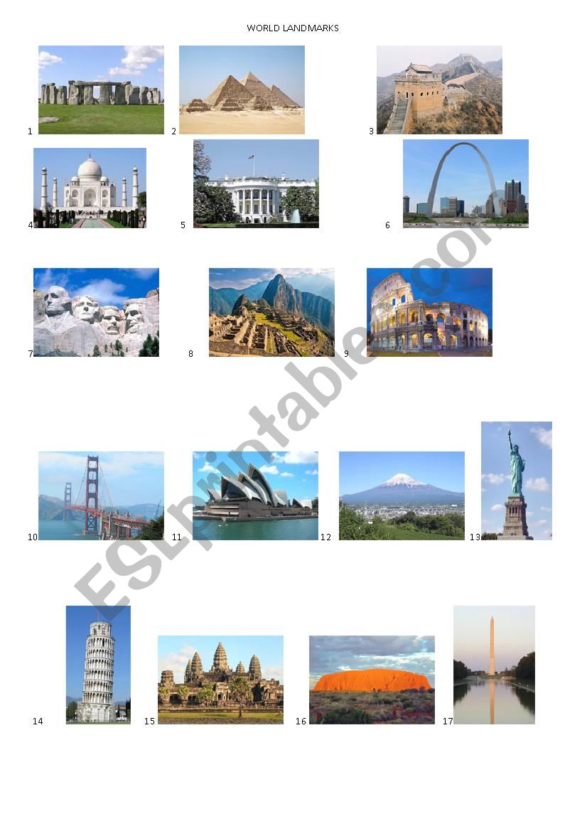 Landmarks Quiz  worksheet