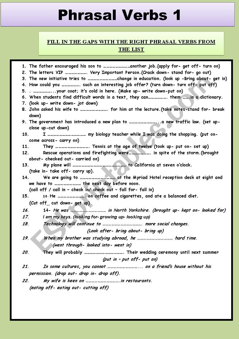 PHRASAL VERBS worksheet