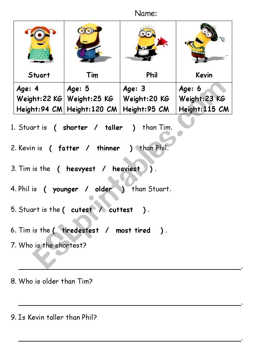 Comparative and superlative worksheet