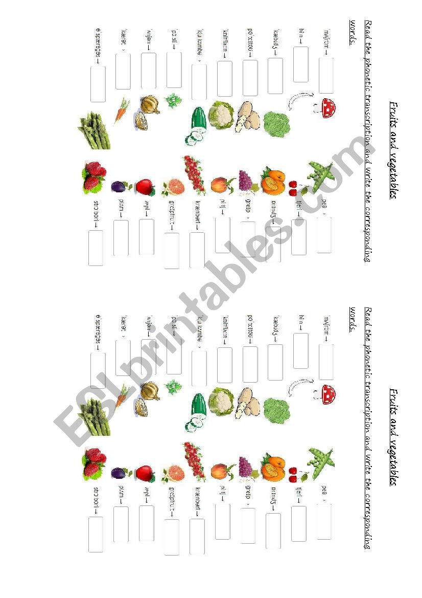 Fruits and vegetables - Phonetic transcription