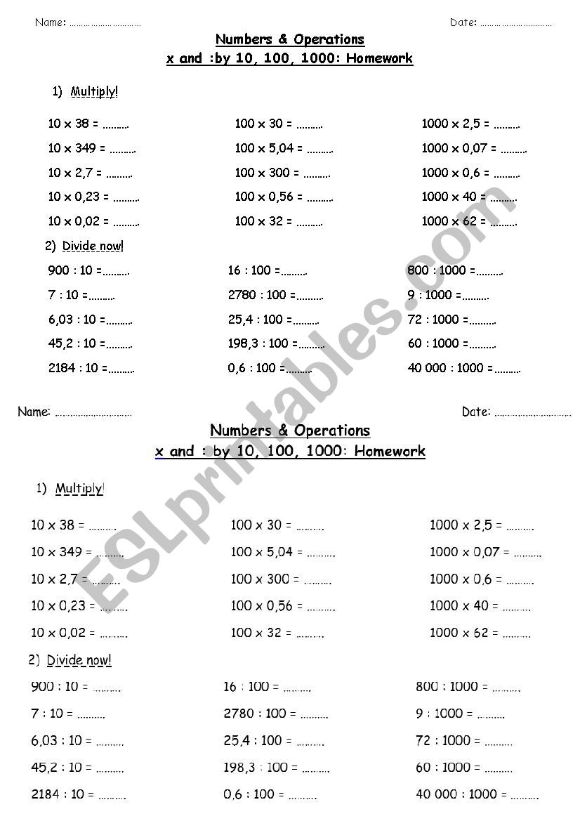 Exercises worksheet