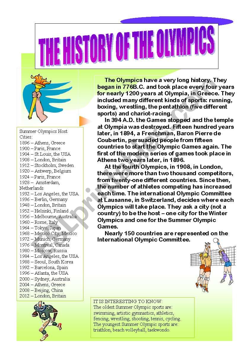 The History of the Olympics worksheet