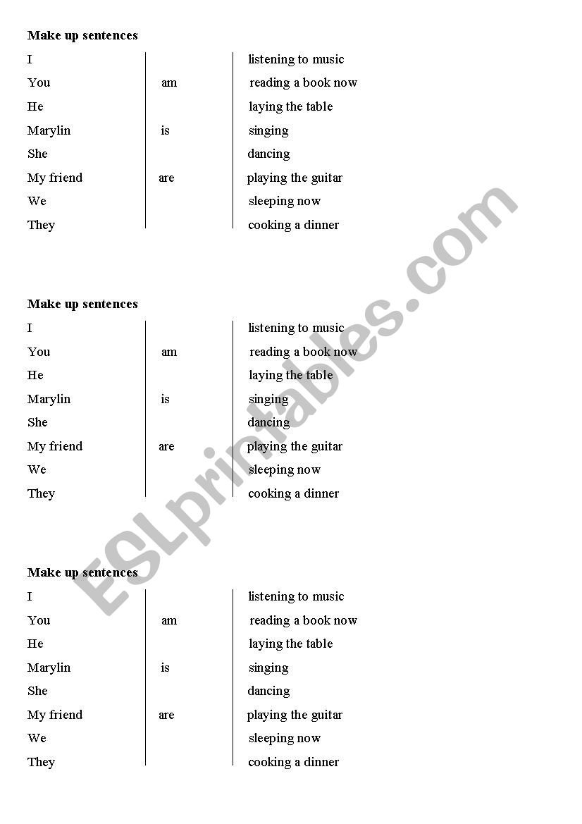 Present continuous worksheet