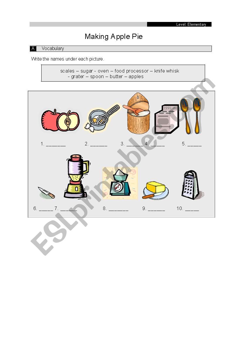 make an apple pie worksheet