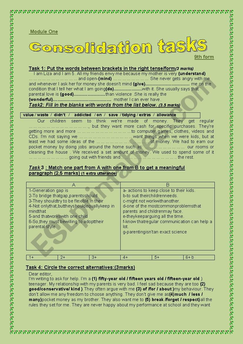 consolidation 9th form module one