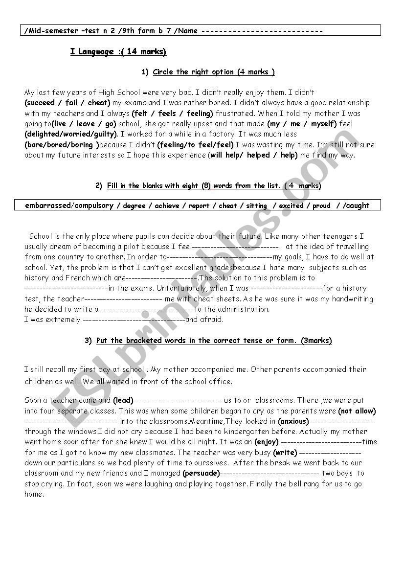 9th mid -semester1 test n2 (2017-2018) 