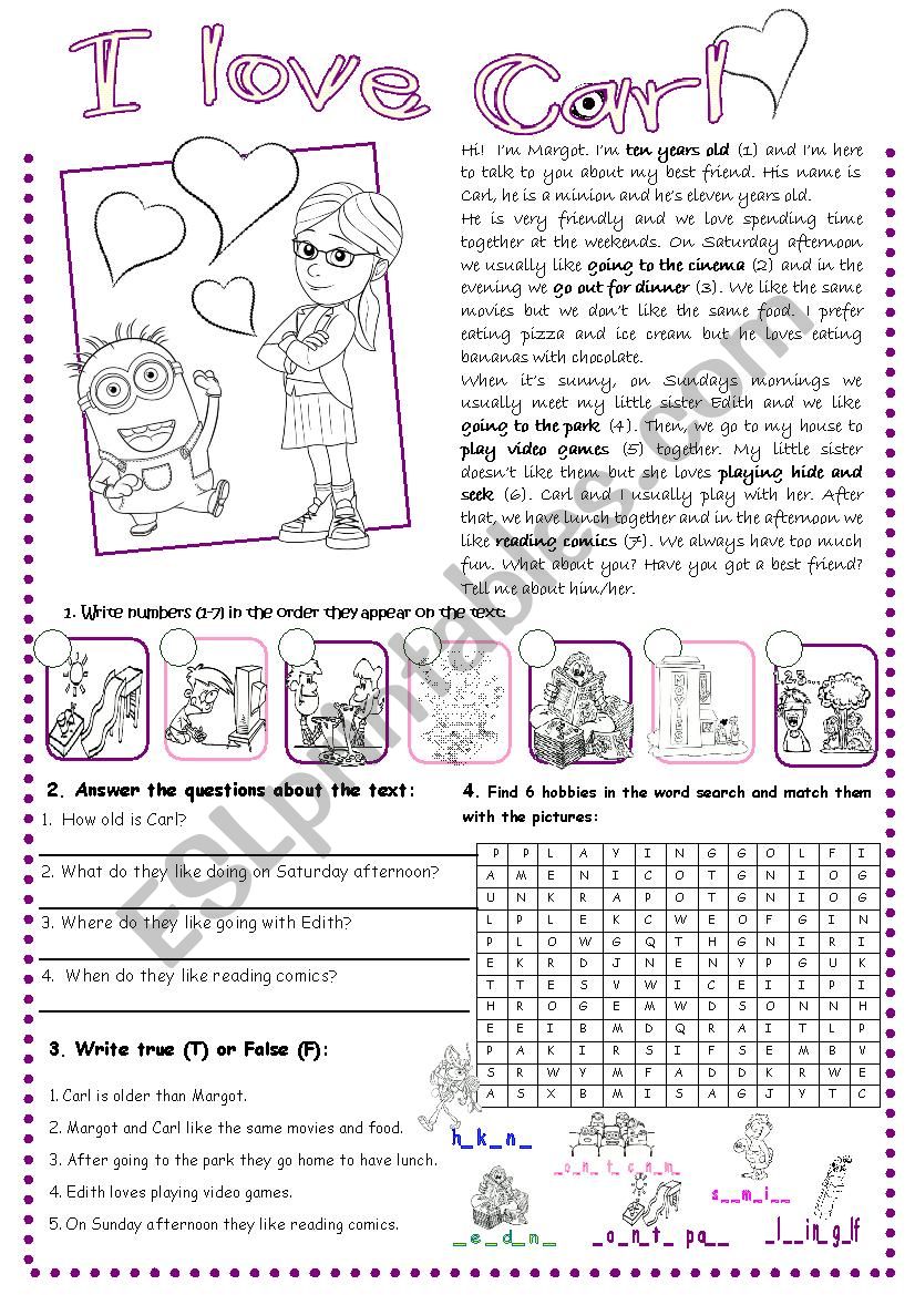 Minions Reading worksheet