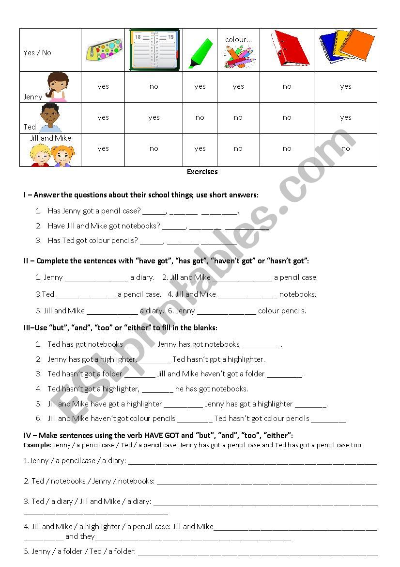 have got and school things worksheet