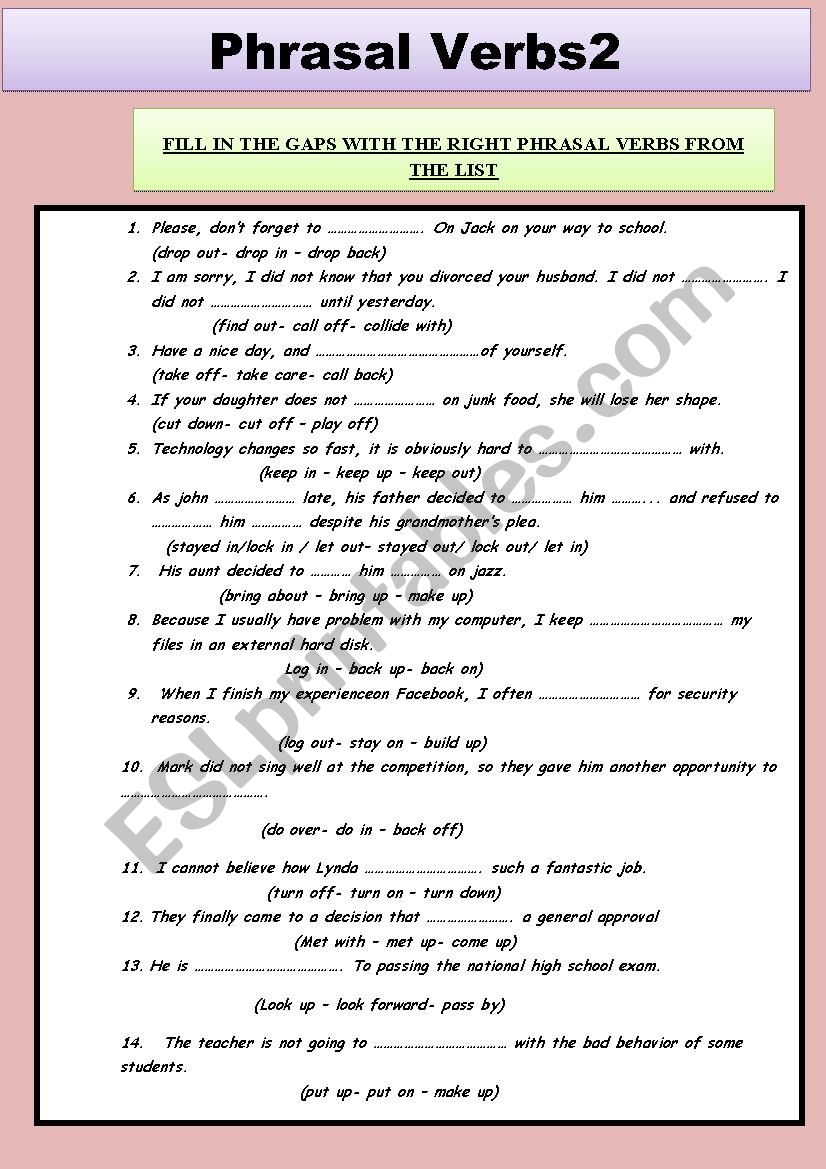 PHRASAL VERBS 2 worksheet