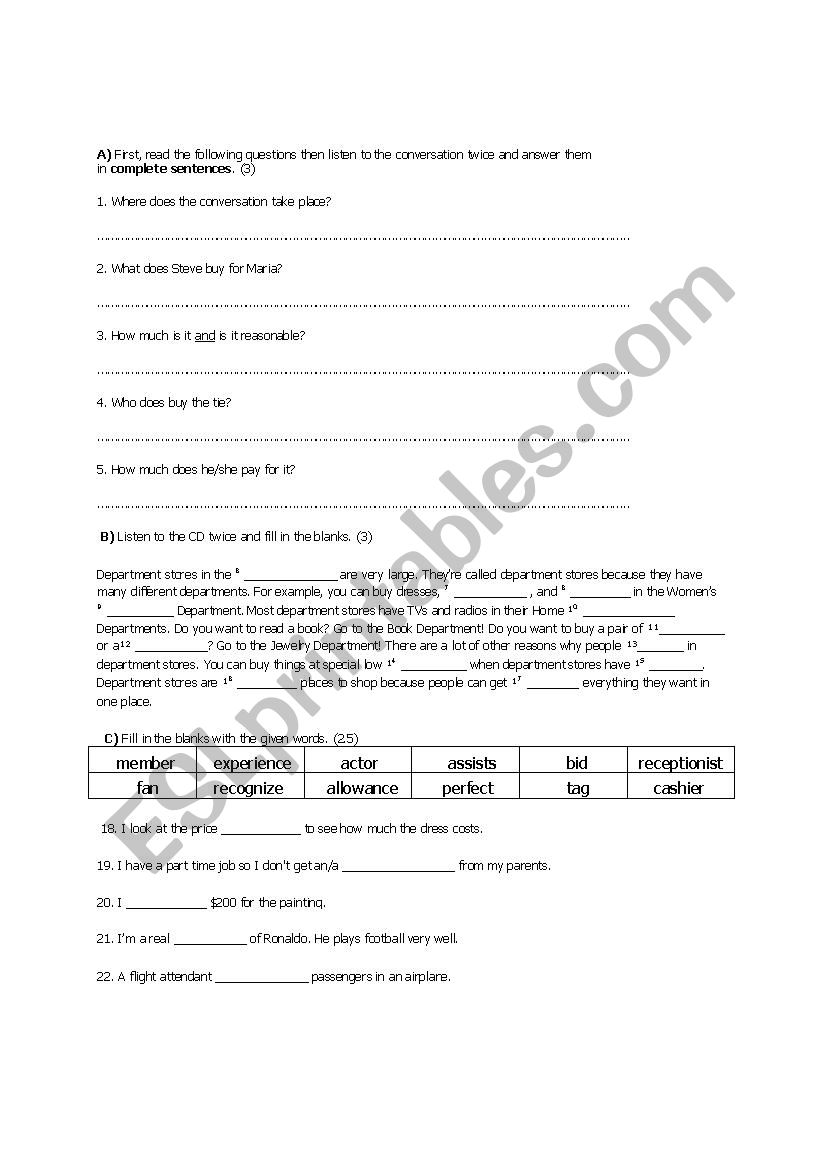 Interchange 1 Final worksheet