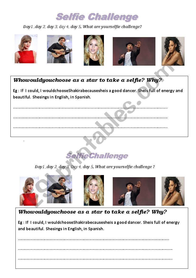 Selfie challenge worksheet