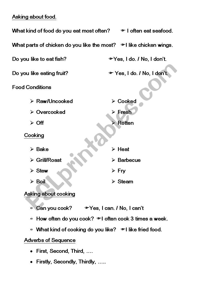 food worksheet