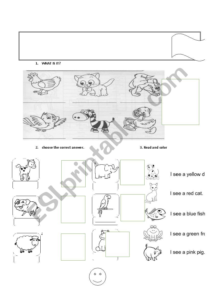 english test  about animals worksheet