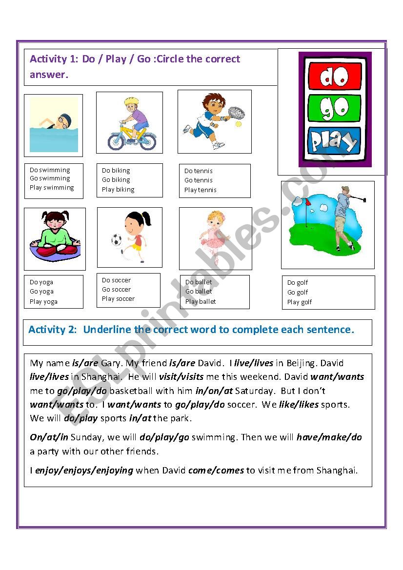 DO / PLAY / GO  PRESENT TENSE, FIRST AND SECOND PERSON