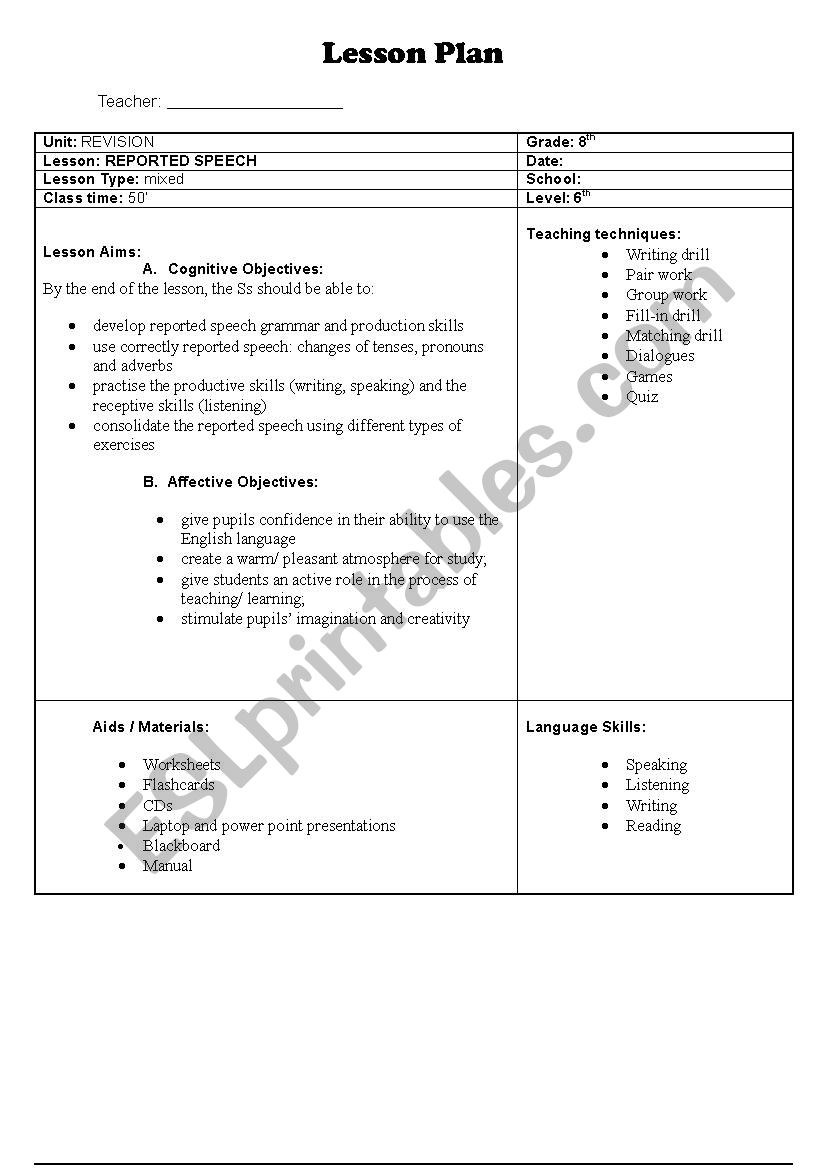 LESSON PLAN worksheet