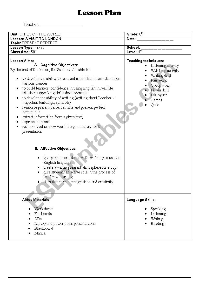  A VISIT TO LONDON worksheet