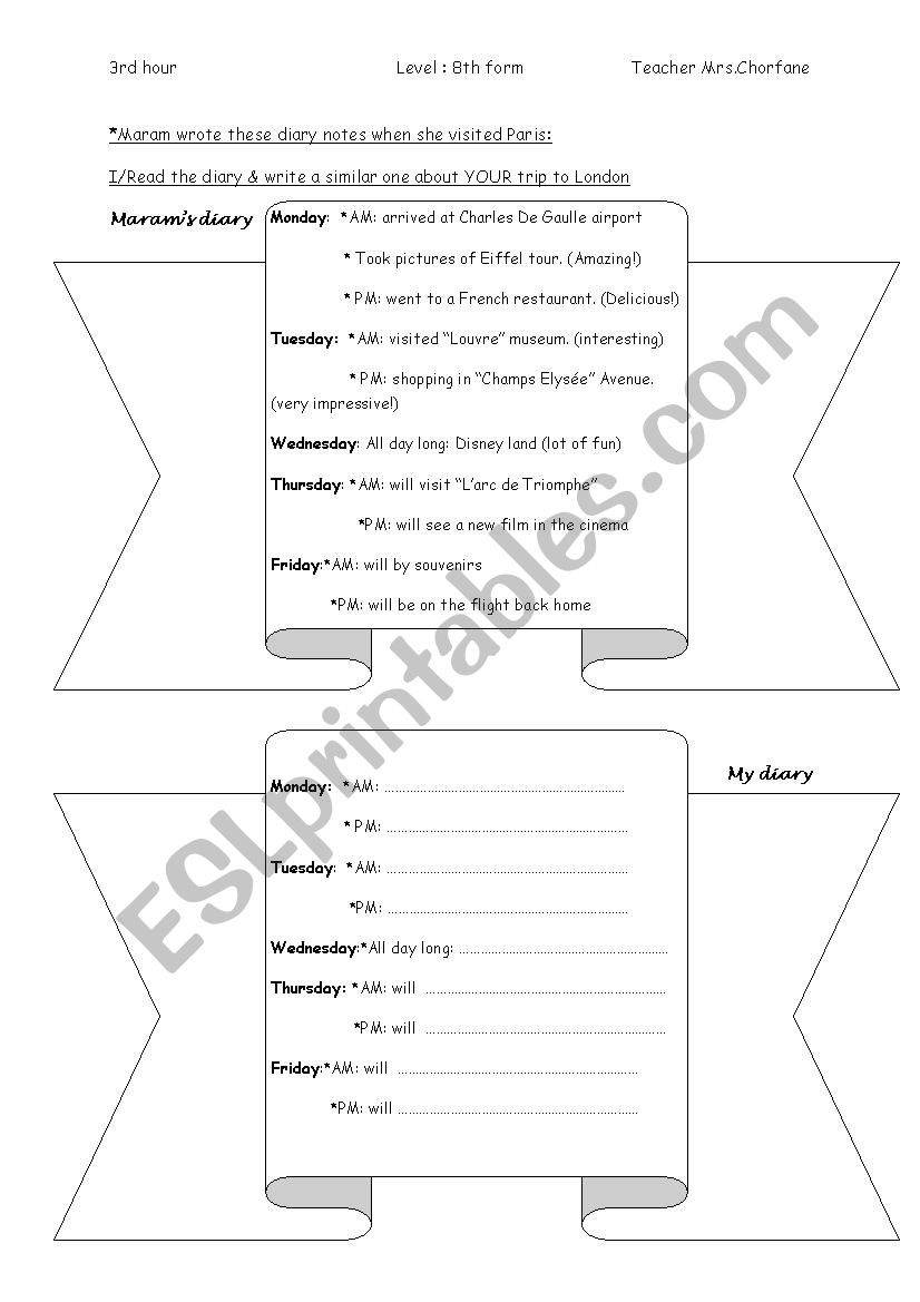 diary notes worksheet