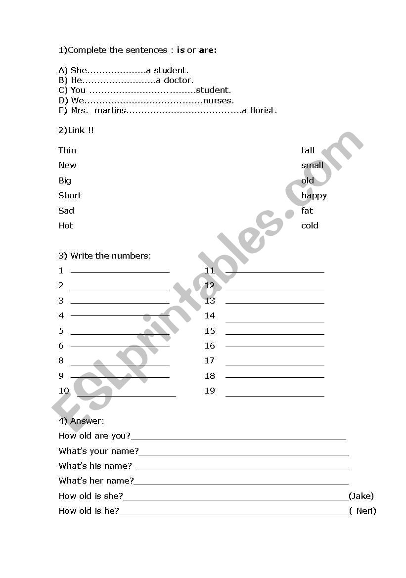 Numbers and ages worksheet